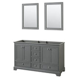 Wyndham Collection - Deborah 60 Inch Double Bathroom Vanity in Dark Gray, No Countertop, No Sinks, and 24 Inch Mirrors - Dark Gray