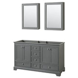 Wyndham Collection - Deborah 60 Inch Double Bathroom Vanity in Dark Gray, No Countertop, No Sinks, and Medicine Cabinets - Dark Gray