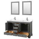 Deborah 60 Inch Double Bathroom Vanity in Dark Gray, White Cultured Marble Countertop, Undermount Square Sinks, 24 Inch Mirrors