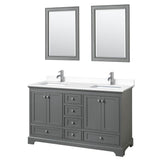 Wyndham Collection - Deborah 60 Inch Double Bathroom Vanity in Dark Gray, White Cultured Marble Countertop, Undermount Square Sinks, 24 Inch Mirrors