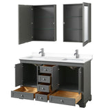 Deborah 60 Inch Double Bathroom Vanity in Dark Gray, White Cultured Marble Countertop, Undermount Square Sinks, Medicine Cabinets