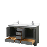 Deborah 60 Inch Double Bathroom Vanity in Dark Gray, White Cultured Marble Countertop, Undermount Square Sinks, No Mirrors