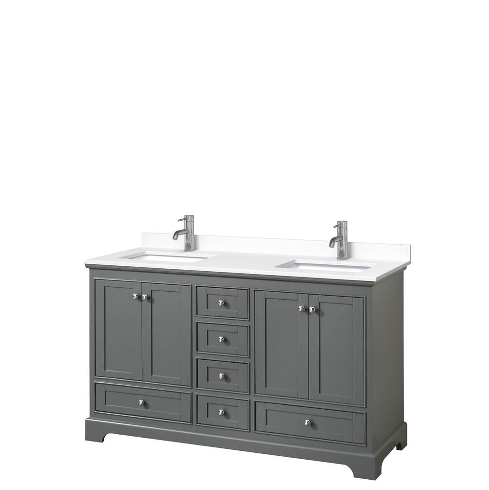 Wyndham Collection - Deborah 60 Inch Double Bathroom Vanity in Dark Gray, White Cultured Marble Countertop, Undermount Square Sinks, No Mirrors