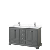 Wyndham Collection - Deborah 60 Inch Double Bathroom Vanity in Dark Gray, White Cultured Marble Countertop, Undermount Square Sinks, No Mirrors