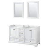 Wyndham Collection - Deborah 60 Inch Double Bathroom Vanity in White, No Countertop, No Sinks, Brushed Gold Trim, 24 Inch Mirrors