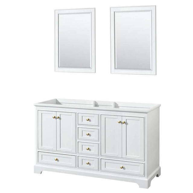 Wyndham Collection - Deborah 60 Inch Double Bathroom Vanity in White, No Countertop, No Sinks, Brushed Gold Trim, 24 Inch Mirrors
