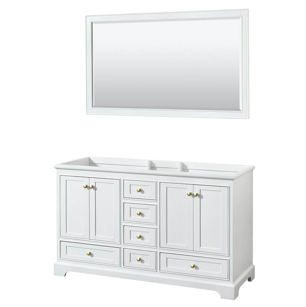 Wyndham Collection - Deborah 60 Inch Double Bathroom Vanity in White, No Countertop, No Sinks, Brushed Gold Trim, 58 Inch Mirror