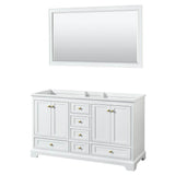 Wyndham Collection - Deborah 60 Inch Double Bathroom Vanity in White, No Countertop, No Sinks, Brushed Gold Trim, 58 Inch Mirror