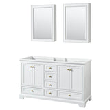 Wyndham Collection - Deborah 60 Inch Double Bathroom Vanity in White, No Countertop, No Sinks, Brushed Gold Trim, Medicine Cabinets