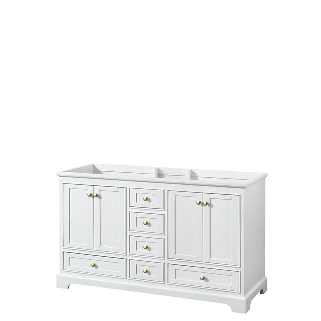 Wyndham Collection - Deborah 60 Inch Double Bathroom Vanity in White, No Countertop, No Sinks, Brushed Gold Trim, No Mirror
