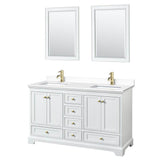 Wyndham Collection - Deborah 60 Inch Double Bathroom Vanity in White, White Cultured Marble Countertop, Undermount Square Sinks, Brushed Gold Trim, 24 Inch Mirrors