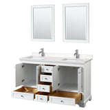 Deborah 60 Inch Double Bathroom Vanity in White, Carrara Cultured Marble Countertop, Undermount Square Sinks, 24 Inch Mirrors