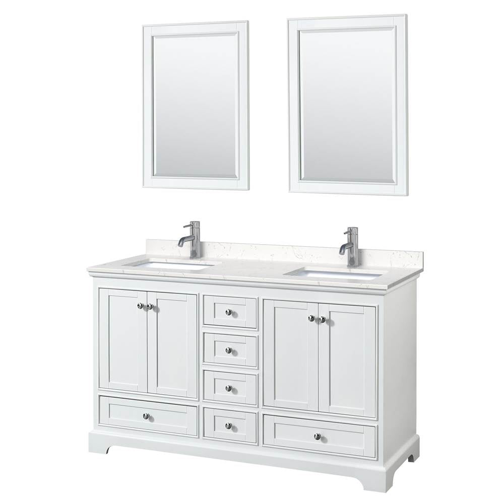 Wyndham Collection - Deborah 60 Inch Double Bathroom Vanity in White, Carrara Cultured Marble Countertop, Undermount Square Sinks, 24 Inch Mirrors