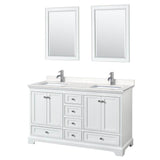 Wyndham Collection - Deborah 60 Inch Double Bathroom Vanity in White, Carrara Cultured Marble Countertop, Undermount Square Sinks, 24 Inch Mirrors