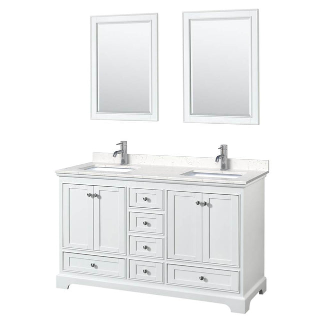 Wyndham Collection - Deborah 60 Inch Double Bathroom Vanity in White, Carrara Cultured Marble Countertop, Undermount Square Sinks, 24 Inch Mirrors