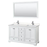 Wyndham Collection - Deborah 60 Inch Double Bathroom Vanity in White, Carrara Cultured Marble Countertop, Undermount Square Sinks, 58 Inch Mirror