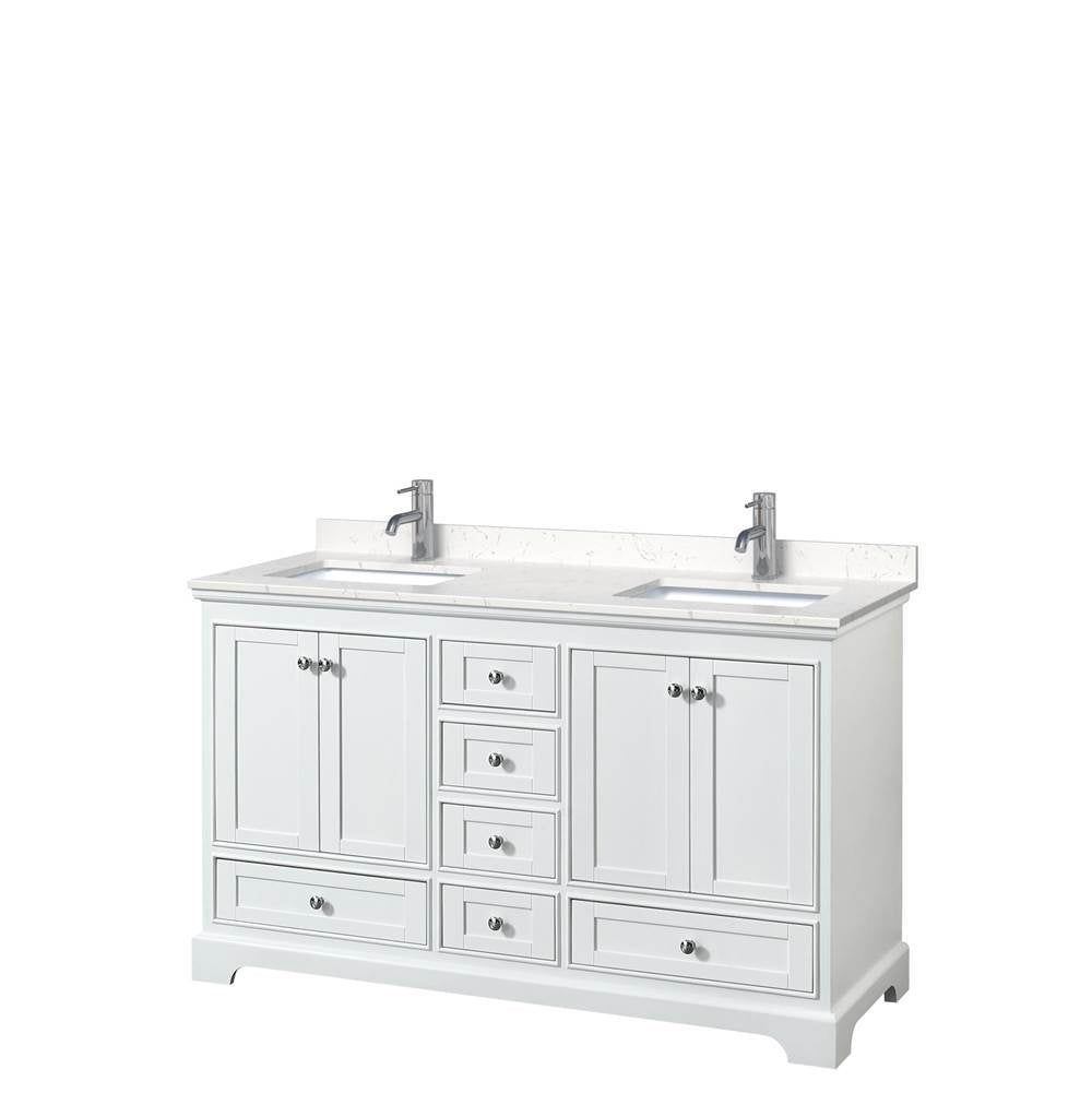Wyndham Collection - Deborah 60 Inch Double Bathroom Vanity in White, Carrara Cultured Marble Countertop, Undermount Square Sinks, No Mirrors