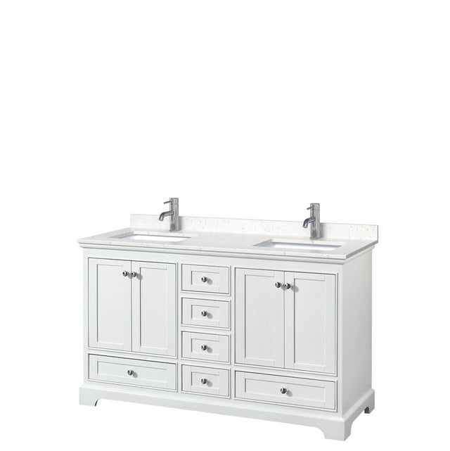Wyndham Collection - Deborah 60 Inch Double Bathroom Vanity in White, Carrara Cultured Marble Countertop, Undermount Square Sinks, No Mirrors