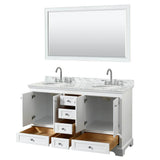 Deborah 60 Inch Double Bathroom Vanity in Dark Espresso, White Carrara Marble Countertop, Undermount Oval Sinks, and 58 Inch Mirror
