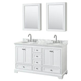 Wyndham Collection - Deborah 60 Inch Double Bathroom Vanity in White, White Carrara Marble Countertop, Undermount Oval Sinks, and Medicine Cabinets - White