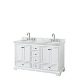 Wyndham Collection - Deborah 60 Inch Double Bathroom Vanity in White, White Carrara Marble Countertop, Undermount Oval Sinks, and No Mirrors - White