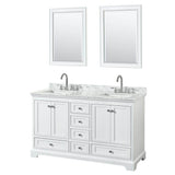 Wyndham Collection - Deborah 60 Inch Double Bathroom Vanity in White, White Carrara Marble Countertop, Undermount Square Sinks, and 24 Inch Mirrors - White