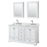 Wyndham Collection - Deborah 60 Inch Double Bathroom Vanity in White, White Carrara Marble Countertop, Undermount Square Sinks, and Medicine Cabinets - White