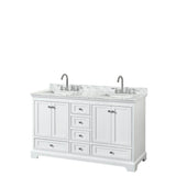 Wyndham Collection - Deborah 60 Inch Double Bathroom Vanity in White, White Carrara Marble Countertop, Undermount Square Sinks, and No Mirror - White