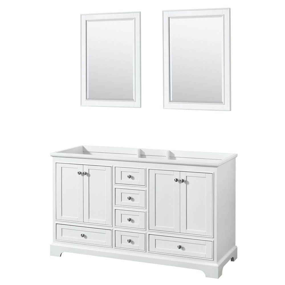Wyndham Collection - Deborah 60 Inch Double Bathroom Vanity in White, No Countertop, No Sinks, and 24 Inch Mirrors - White
