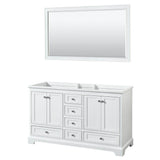 Wyndham Collection - Deborah 60 Inch Double Bathroom Vanity in White, No Countertop, No Sinks, and 58 Inch Mirror - White