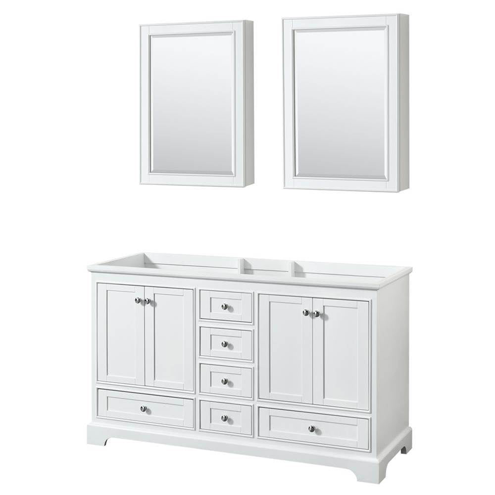 Wyndham Collection - Deborah 60 Inch Double Bathroom Vanity in White, No Countertop, No Sinks, and Medicine Cabinets - White