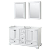 Wyndham Collection - Deborah 60 Inch Double Bathroom Vanity in White, No Countertop, No Sinks, and Medicine Cabinets - White