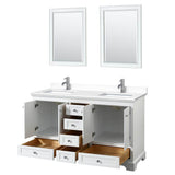 Deborah 60 Inch Double Bathroom Vanity in White, White Cultured Marble Countertop, Undermount Square Sinks, 24 Inch Mirrors