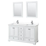 Wyndham Collection - Deborah 60 Inch Double Bathroom Vanity in White, White Cultured Marble Countertop, Undermount Square Sinks, 24 Inch Mirrors