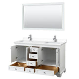 Deborah 60 Inch Double Bathroom Vanity in White, White Cultured Marble Countertop, Undermount Square Sinks, 58 Inch Mirror