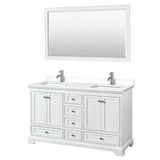 Wyndham Collection - Deborah 60 Inch Double Bathroom Vanity in White, White Cultured Marble Countertop, Undermount Square Sinks, 58 Inch Mirror