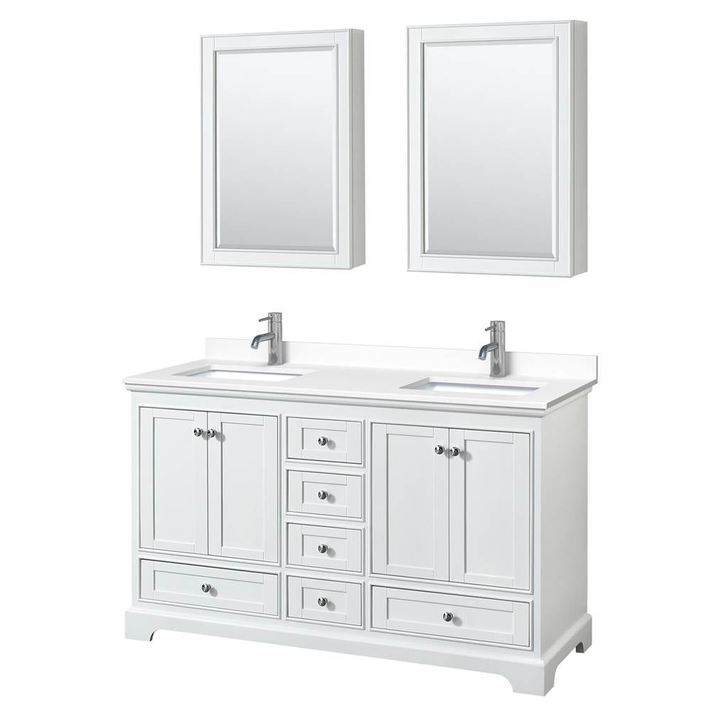 Wyndham Collection - Deborah 60 Inch Double Bathroom Vanity in White, White Cultured Marble Countertop, Undermount Square Sinks, Medicine Cabinets