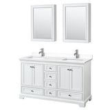 Wyndham Collection - Deborah 60 Inch Double Bathroom Vanity in White, White Cultured Marble Countertop, Undermount Square Sinks, Medicine Cabinets