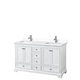 Wyndham Collection - Deborah 60 Inch Double Bathroom Vanity in White, White Cultured Marble Countertop, Undermount Square Sinks, No Mirrors