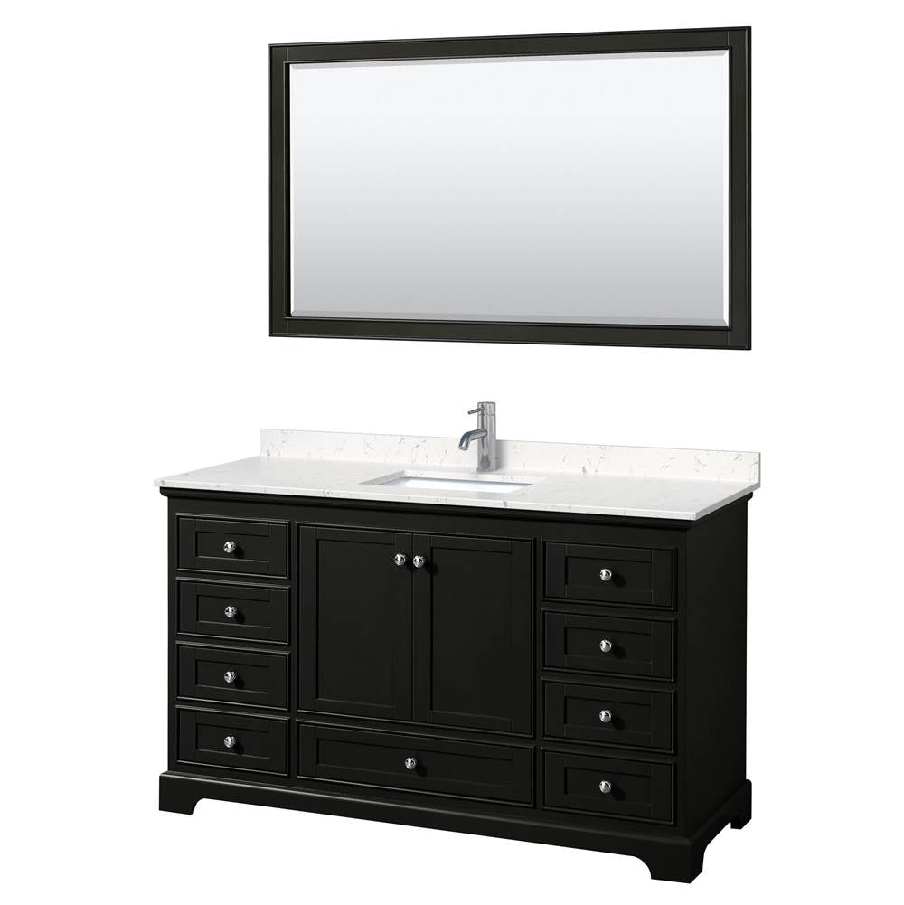 Wyndham Collection - Deborah 60 Inch Single Bathroom Vanity in Dark Espresso, Carrara Cultured Marble Countertop, Undermount Square Sink, 58 Inch Mirror