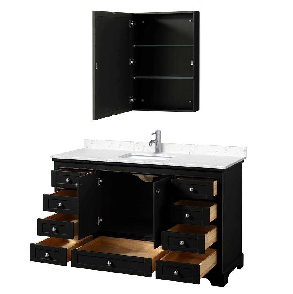 Deborah 60 Inch Single Bathroom Vanity in Dark Espresso, Carrara Cultured Marble Countertop, Undermount Square Sink, Medicine Cabinet