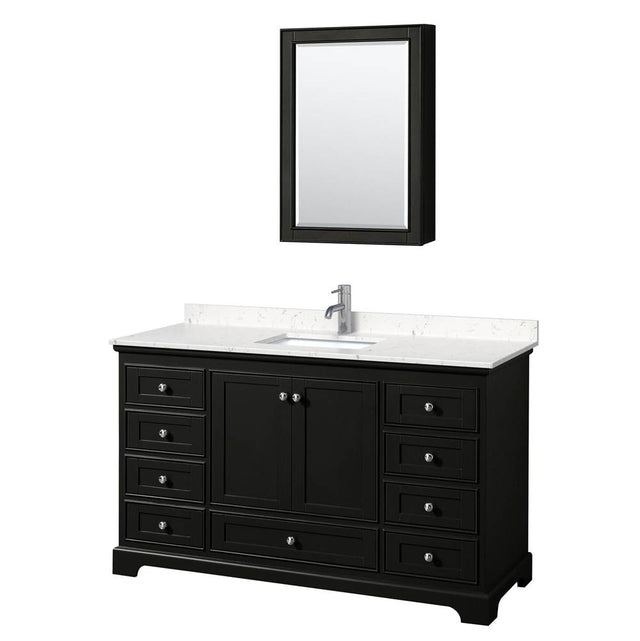 Wyndham Collection - Deborah 60 Inch Single Bathroom Vanity in Dark Espresso, Carrara Cultured Marble Countertop, Undermount Square Sink, Medicine Cabinet