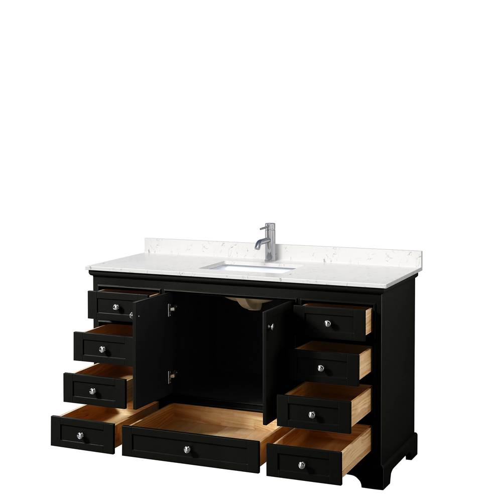 Deborah 60 Inch Single Bathroom Vanity in Dark Espresso, Carrara Cultured Marble Countertop, Undermount Square Sink, No Mirror
