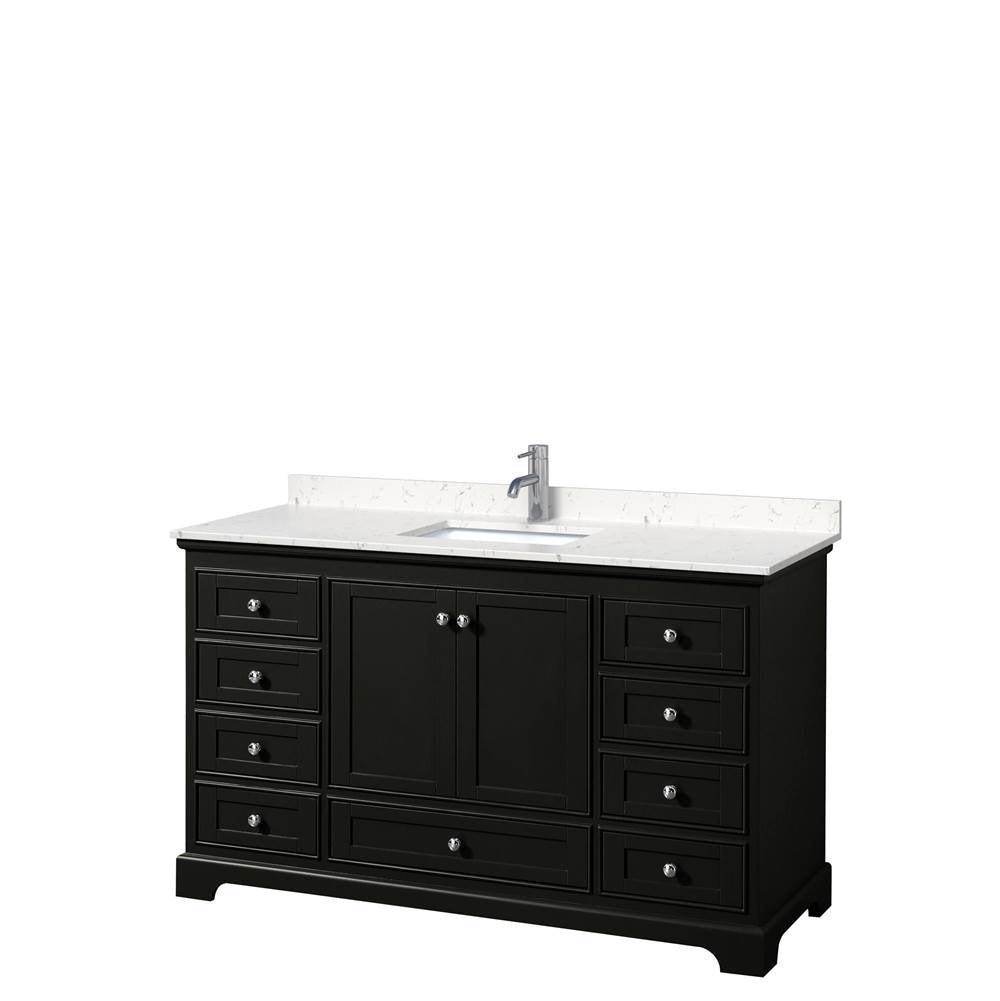 Wyndham Collection - Deborah 60 Inch Single Bathroom Vanity in Dark Espresso, Carrara Cultured Marble Countertop, Undermount Square Sink, No Mirror