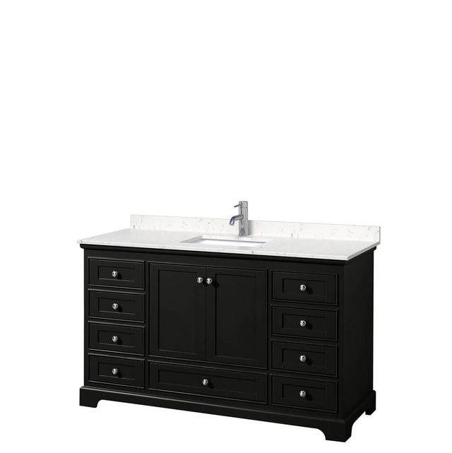 Wyndham Collection - Deborah 60 Inch Single Bathroom Vanity in Dark Espresso, Carrara Cultured Marble Countertop, Undermount Square Sink, No Mirror