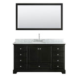 Deborah 60 Inch Single Bathroom Vanity in Dark Espresso, White Carrara Marble Countertop, Undermount Oval Sink, and 58 Inch Mirror