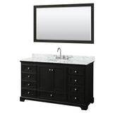 Wyndham Collection - Deborah 60 Inch Single Bathroom Vanity in Dark Espresso, White Carrara Marble Countertop, Undermount Oval Sink, and 58 Inch Mirror - Dark Espresso