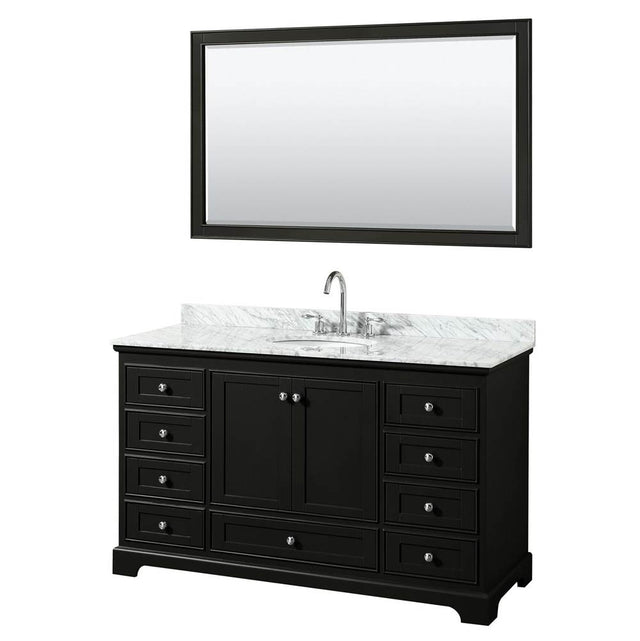 Wyndham Collection - Deborah 60 Inch Single Bathroom Vanity in Dark Espresso, White Carrara Marble Countertop, Undermount Oval Sink, and 58 Inch Mirror - Dark Espresso