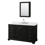 Wyndham Collection - Deborah 60 Inch Single Bathroom Vanity in Dark Espresso, White Carrara Marble Countertop, Undermount Oval Sink, and Medicine Cabinet - Dark Espresso