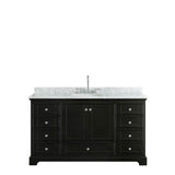 Deborah 60 Inch Single Bathroom Vanity in Dark Espresso, White Carrara Marble Countertop, Undermount Oval Sink, and No Mirror